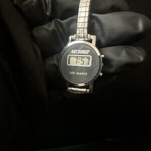 Vintage Nelsonic LCD Digital Silver Tone Quartz Ladies Watch Hong Kong